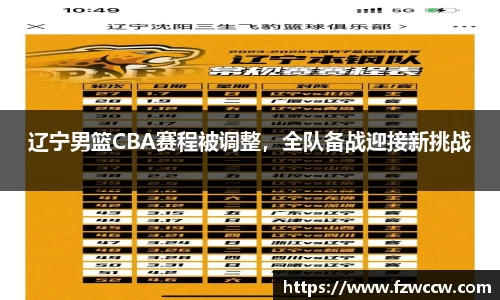 辽宁男篮CBA赛程被调整，全队备战迎接新挑战